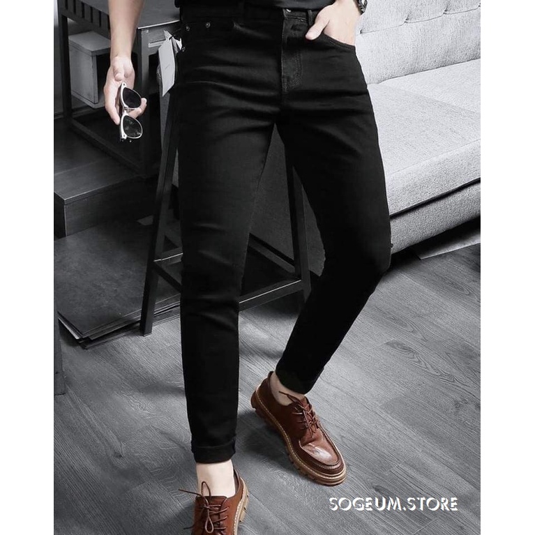Quần Jeans nam co giãn nhiều, quần bò đen dáng trơn và ôm co giãn 4 chiều chất vải cao cấp Sogeum Shop