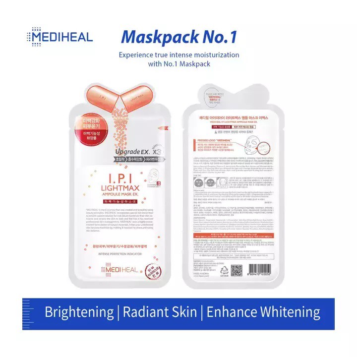 [Mã COSCOCOT4 -8% đơn 250K] Mặt Nạ Chứa Tinh Chất I.P.I Giúp Sáng Da Mediheal Lightmax Ampoule Mask 27ml - [I.P.I]