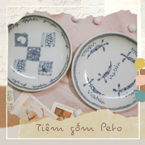 BỘ 2 CHIẾC DĨA HỌA TIẾT HOẠ TIẾT XINH XẮN MÀU XANH - GỐM SỨ NHẬT