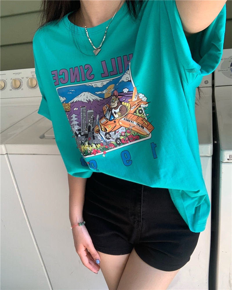 Áo Thun Cotton Nguyên Chất Ngắn Tay Dáng Rộng In Hình Truyện Tranh Phong Cách Mới Mùa Hè 533