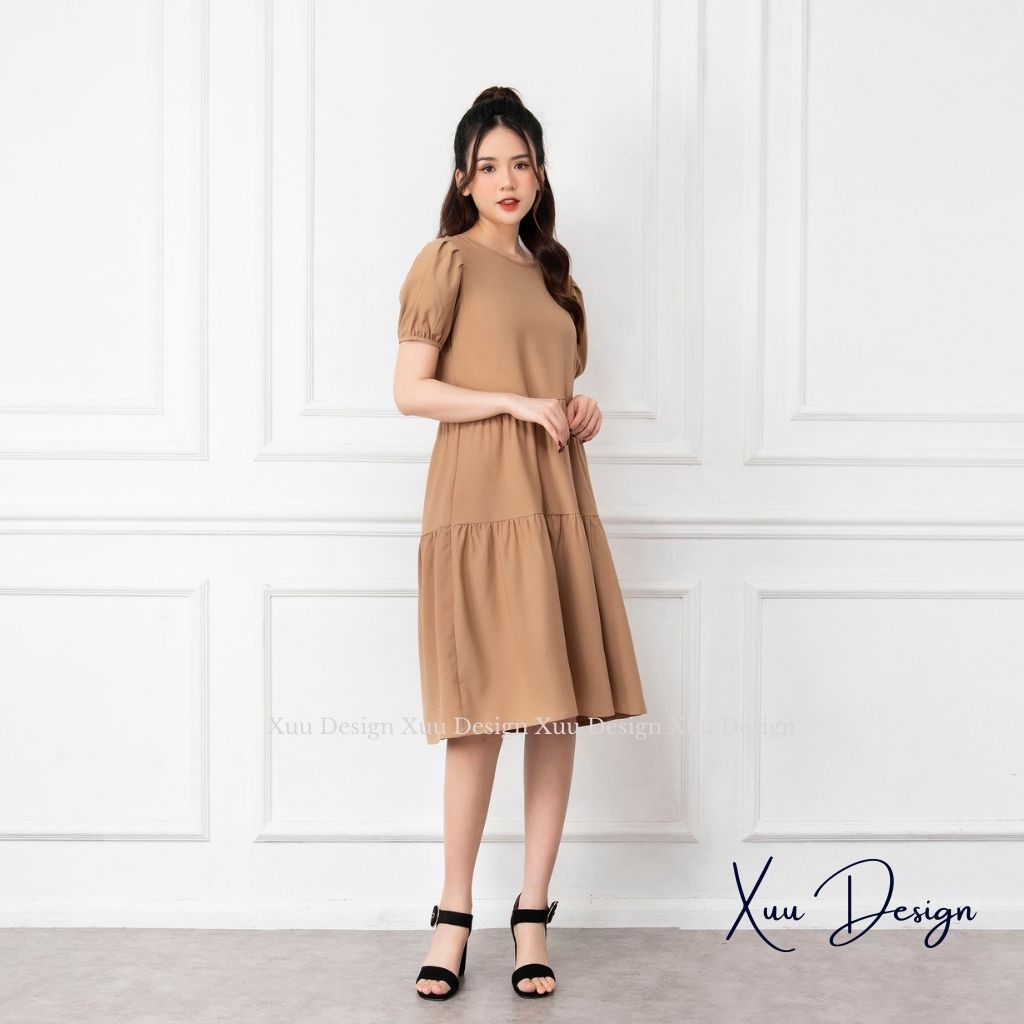 Váy babydoll dáng dài tay bồng tiểu thư, đầm suông thiết kế trẻ trung thắt nơ lưng áo - Wexuu Design V01