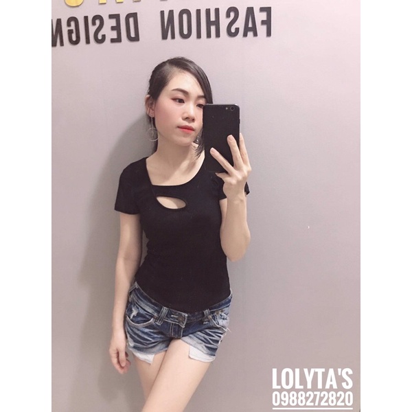 Lolyta s design - áo thun đen cổ khoét giọt cá tính siêu đẹp - ảnh sản phẩm 6