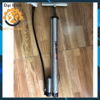Bơm tay xe đạp có bình hơi trợ lực màu xám - Hàng Loại 1 thân thép