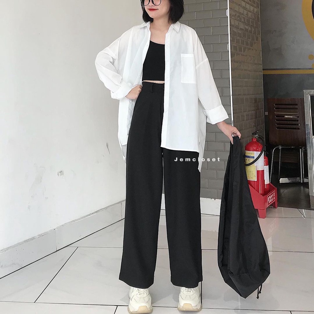 Quần Vải Ống Suông JEM CLOSET Thiết Kế Basic Quần Dài Nữ Ống Rộng CLASSIC Chất Tây Mịn Mát Lên Form Dáng Siêu Xinh 2434