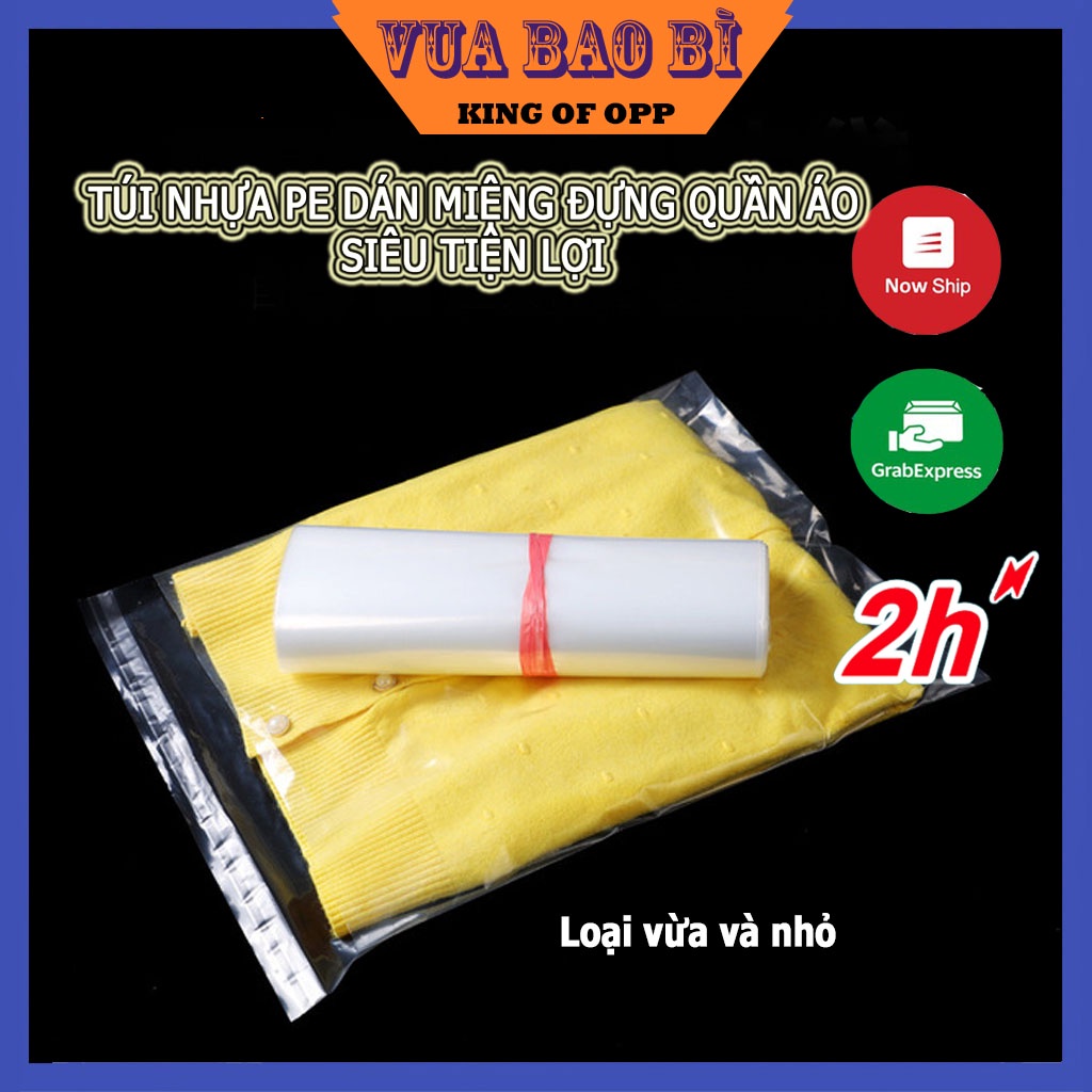 Túi nilong đựng quần áo dán miệng nhựa PE dẻo, túi bóng kính,100 túi/sp, loại vừa, BBTD6.3 - VUA BAO BÌ