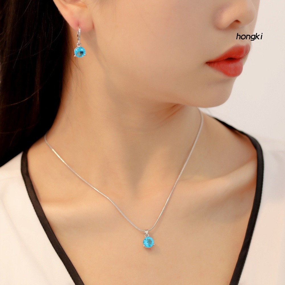 Bộ Trang Sức Gồm Vòng cổ Và Đôi Bông Tai Đính Đá Zircon Thời Trang Cho Nữ