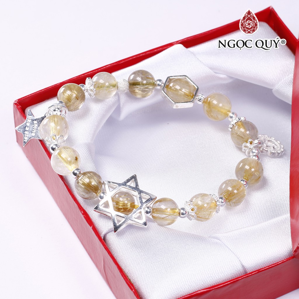 Vòng tay TA tóc vàng phối charm ngôi sao hạt 8mm - Ngọc Quý