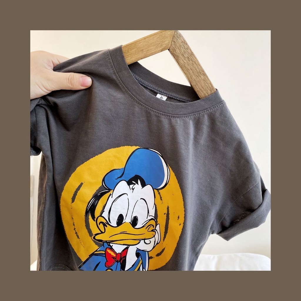 Áo Thun Tay Ngắn Vải Cotton In Hoạt Hình Vịt Donald Kiểu Hàn Quốc Dễ Thương Cho Bé