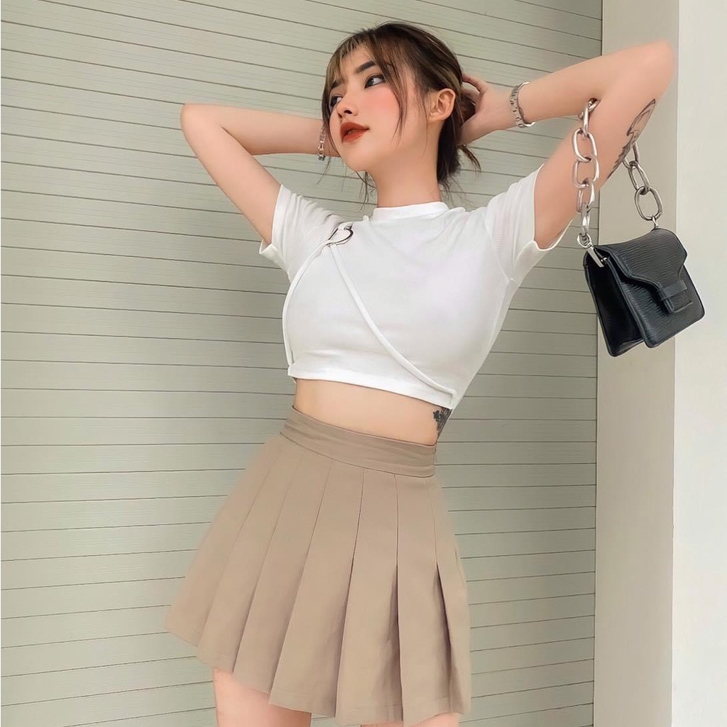 Chân váy nữ trơn Tennis Skirts TOPTIFY xếp ly có lót quần VV01