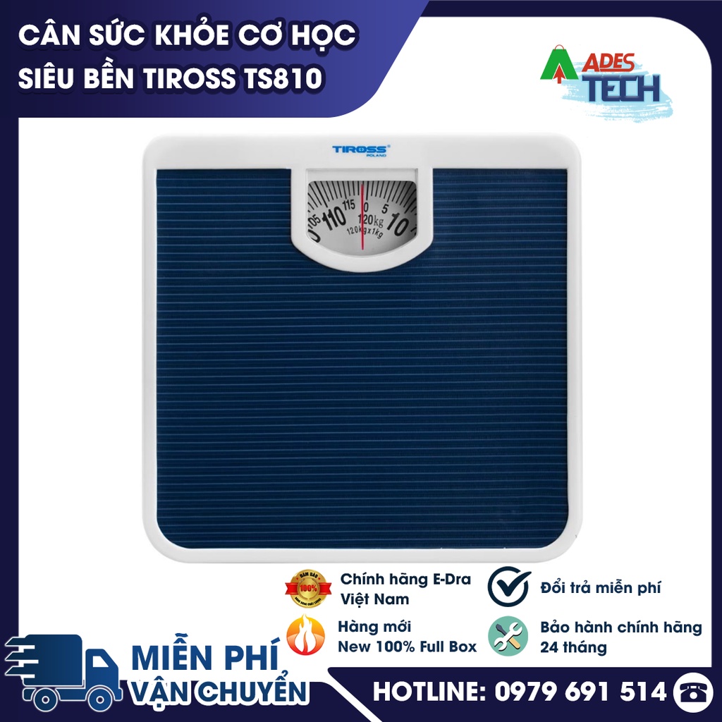 Cân sức khỏe cơ học siêu bền Tiross TS810 | Thiết kế gọn nhẹ, Mặt thép bọc nhựa chống trượt