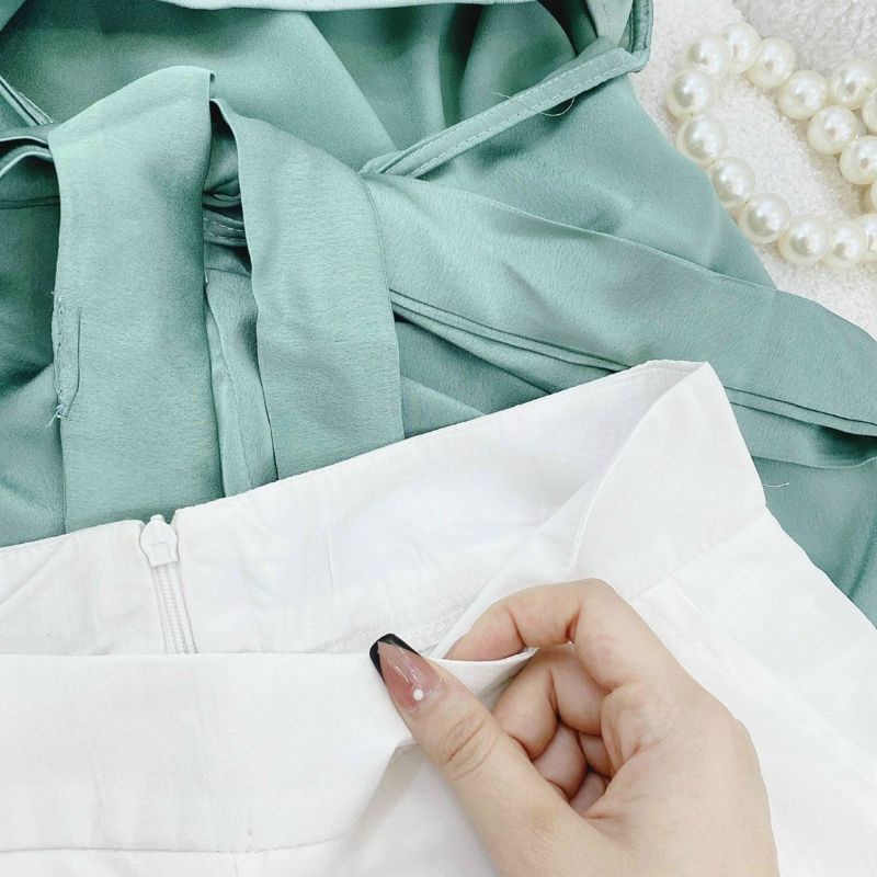 SET ÁO YẾM XANH + QUẦN SUÔNG TRẮNG