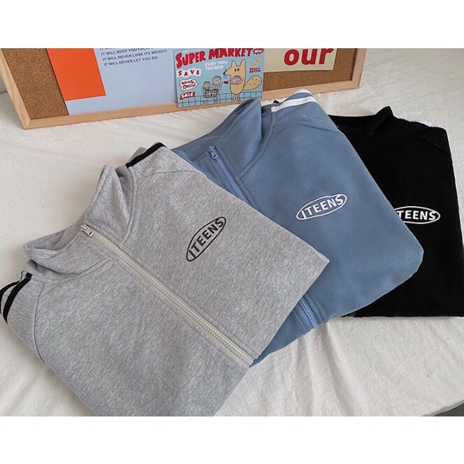 Áo Hoodie phối sọc MEANSTORE nỉ lót bông có mũ oversize unisex nam nữ form rộng phong cách Hàn Quốc - in hình ITEEN
