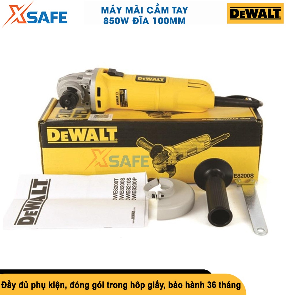 Máy mài góc cầm tay DEWALT 850W, đường kính đĩa 100mm, trục M10, cắt sắt cầm tay có nút khoá trục, tốc độ 12000v/p