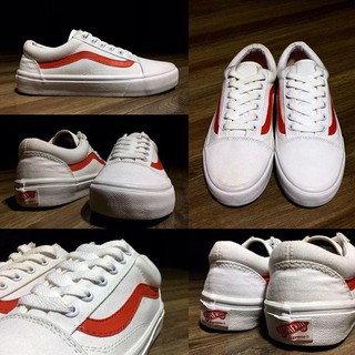 (Box + FreeShip) Giày vans old skool trắng sọc đỏ
