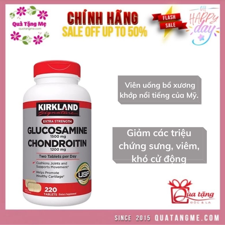 Viên uống giảm đau nhức xương khớp kirkland glucosamine 1500mg chondroitin 1200mg 220 viên Healthy care quatangme