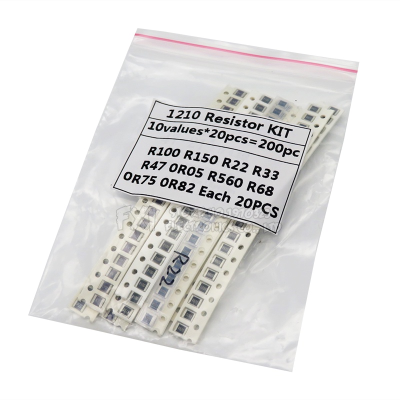 Set 200 Điện Trở 5% 1210 SMD 10 Giá Trịx20 Cái = 200 Cái 0R82 0R75 R68 R560 0R50 R47 R33 R22 R150 R100