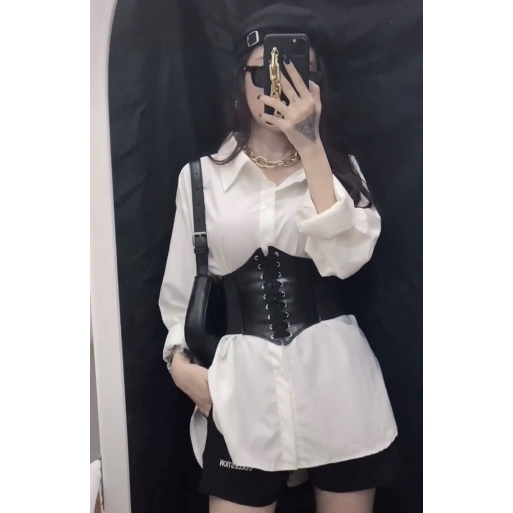 Đai lưng corset đan dây Bingshop chất liệu da pha chun co giãn tốt