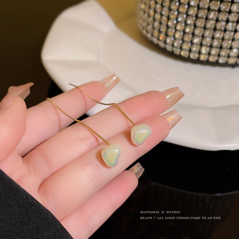 Khuyên Tai Tua Rua Dài Đính Hạt Ngọc Trai Trái Tim Nhiều Màu Chống Thất Lạc Cho Nữ