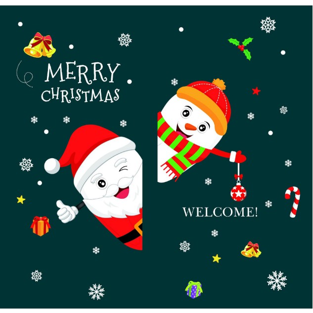 Decal trang trí Noel - Ông già và người tuyết chào Lễ