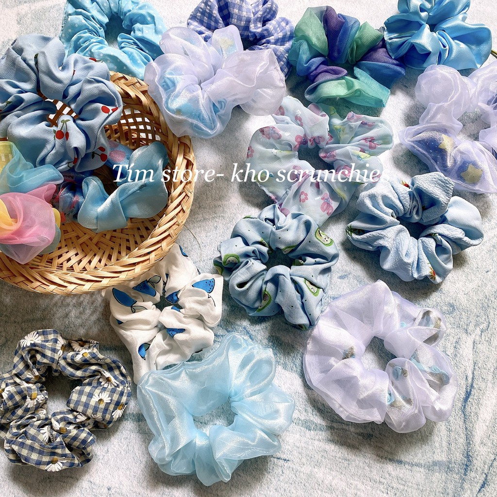 {Ảnh thật} SET 5-10 SCRUNCHIES VẢI ĐẸP, MÀU XANH, CỘT TÓC VẢI ĐEO TAY THỜI TRANG NỮ