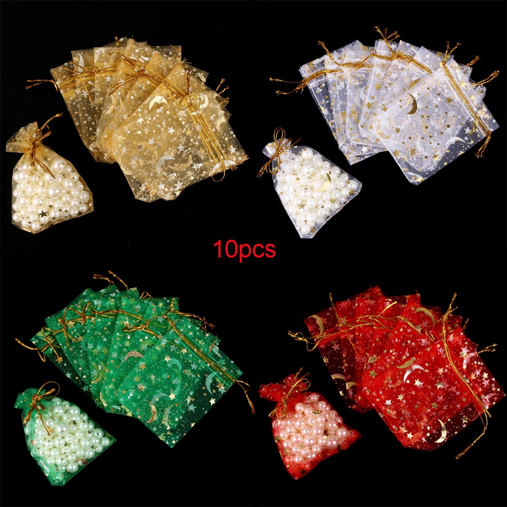 Bộ 10 túi đựng kẹo bằng vải organza có dây rút trang trí cho tiệc tùng/đám cưới