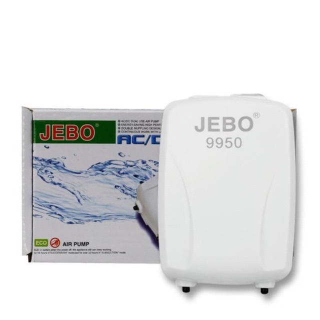 Sủi oxy 2 vòi siêu êm JEBO 9950 tự chạy pin sạc khi cúp điện