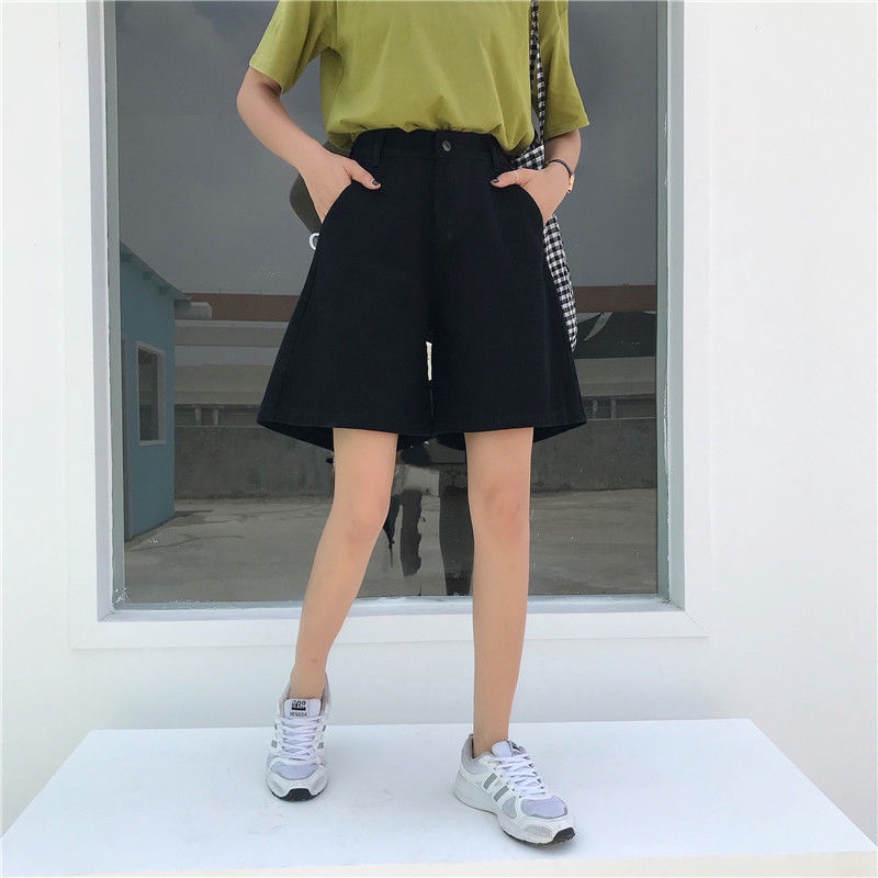 Quần Short Denim Lưng Cao Ống Rộng Phong Cách Hàn Quốc Thời Trang Mùa Hè Cho Nữ