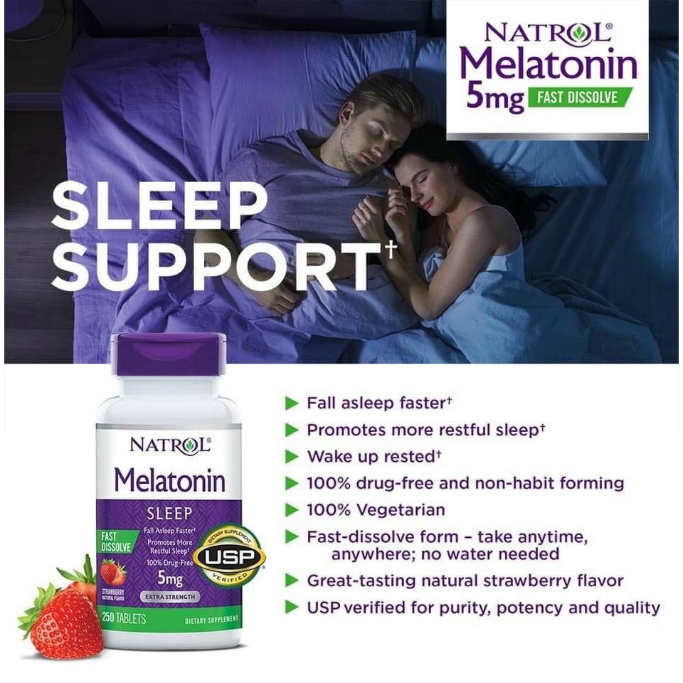 [Sẵn Hàng] Viên ngậm Natrol Melatonin Sleep 5mg 250 viên