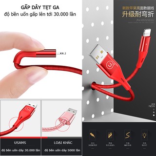 Cáp Lightning iPhone 2 mét - Màu ĐEN, Hỗ trợ Sạc nhanh (USAMS)