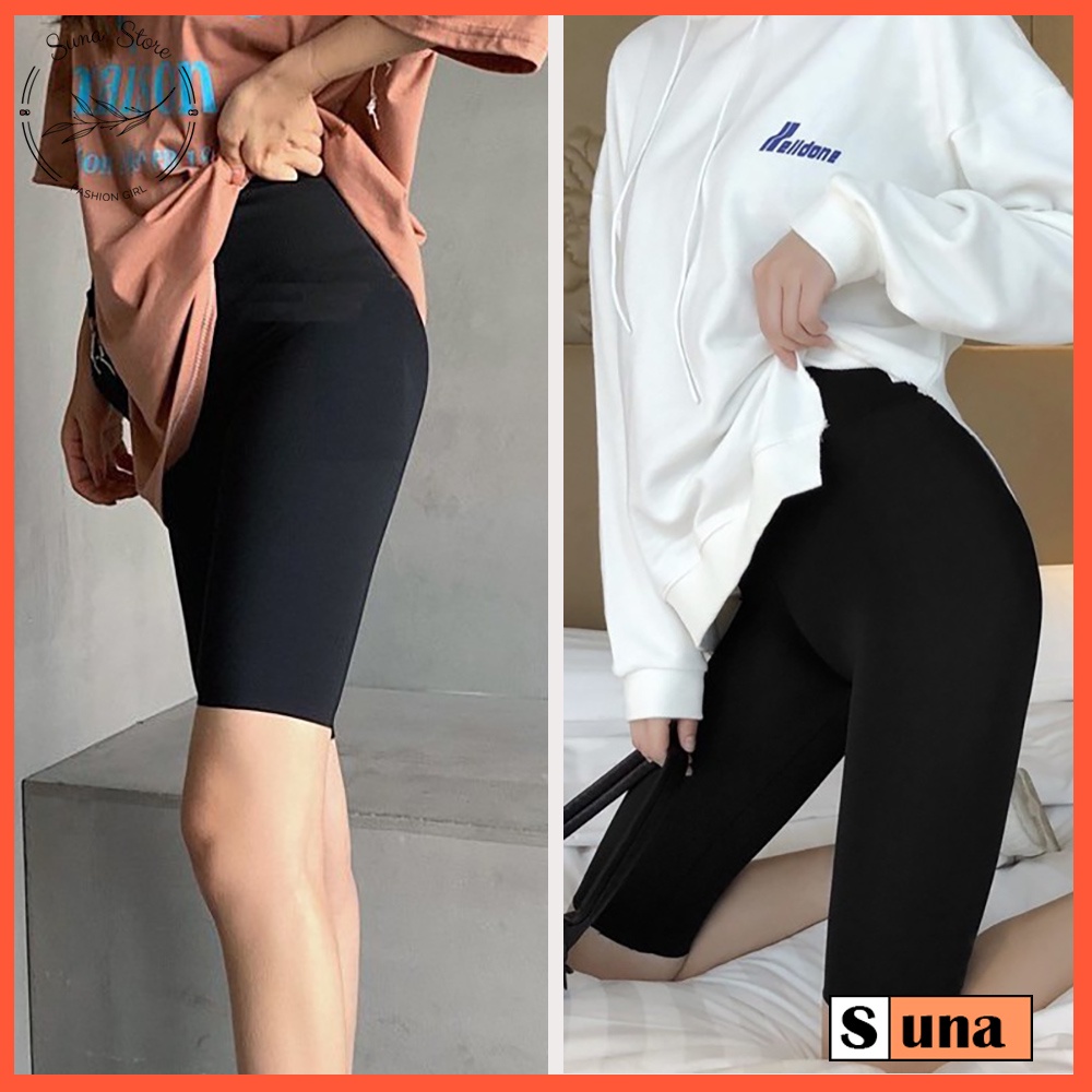 Quần legging đùi nữ nâng mông cạp cao, Quần legging lửng nữ SUNA FASHION bigsize từ 40 - 65kg
