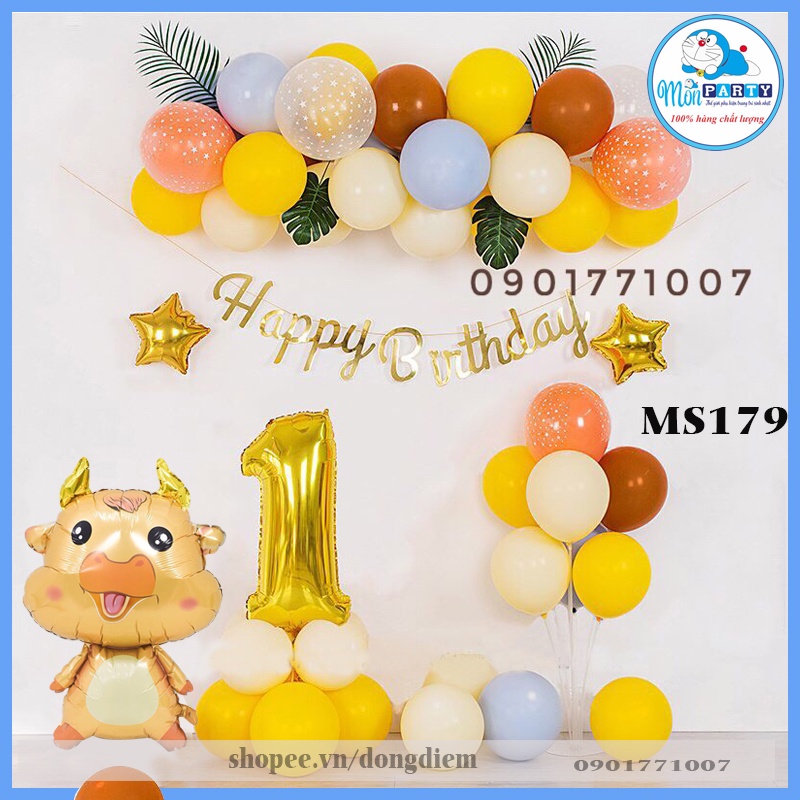 Bóng trang trí sinh nhật hình con trâu Mon Party trang trí thôi nôi cho bé 1 tuổi, bóng sinh nhật cho bé tuổi trâu vàng