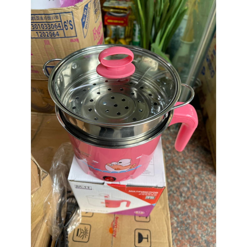 Ca nấu mì siêu tốc, Nồi lẩu mini đa năng, Nồi điện nấu mì, luộc trứng nhanh, tiện lợi, có tay cầm 1.8Lit