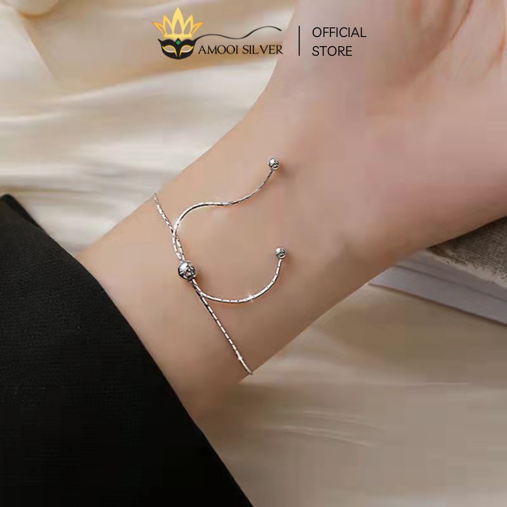 Lắc Tay Bạc S925 Mẫu Thanh Ngang Thắt Dây Rút Thanh Lịch - Amooi Silver AT61