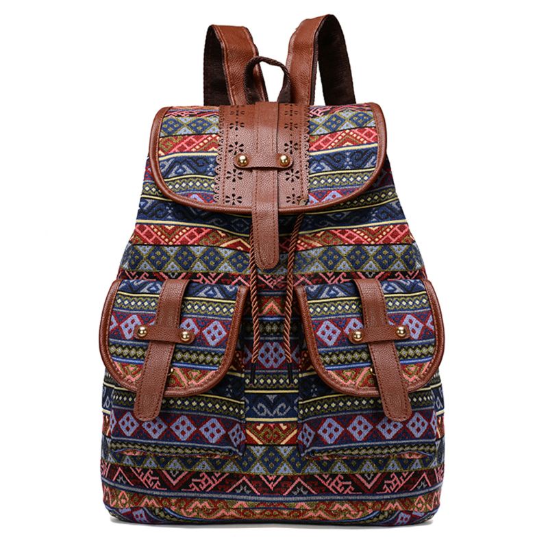 Ba Lô Canvas Họa Tiết Thổ Cẩm Vintage Cho Nữ