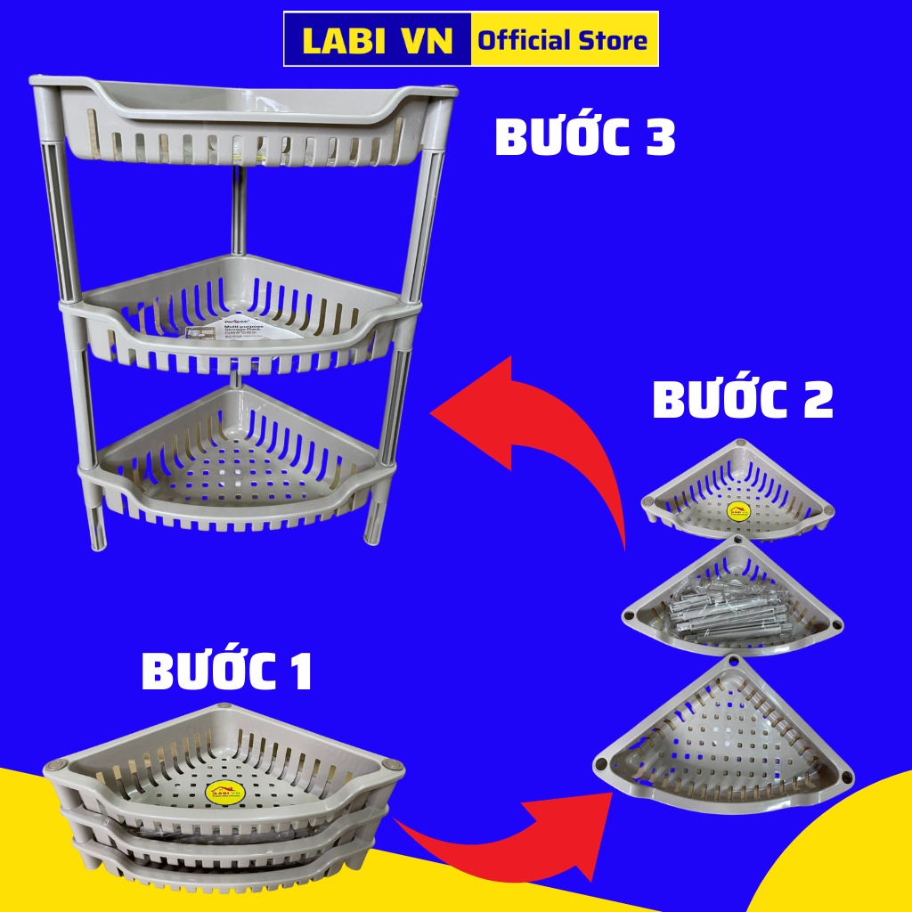 Kệ góc nhà tắm 3 tầng để đồ đa năng chất liệu nhựa cao cấp LABI VN LB213