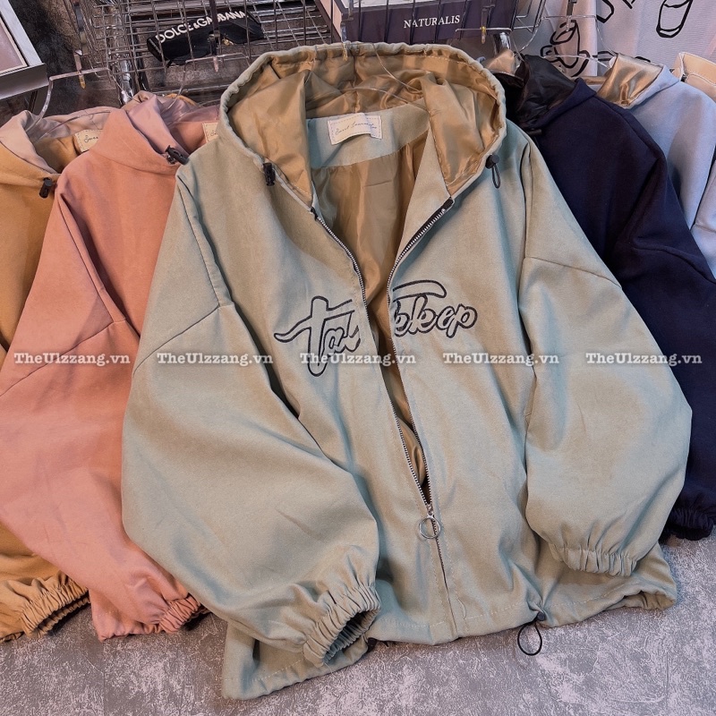 Áo khoác da lộn quảng châu 2 lớp khóa zip form rộng dơi tay phồng thêu TAK.KEP - DL2003