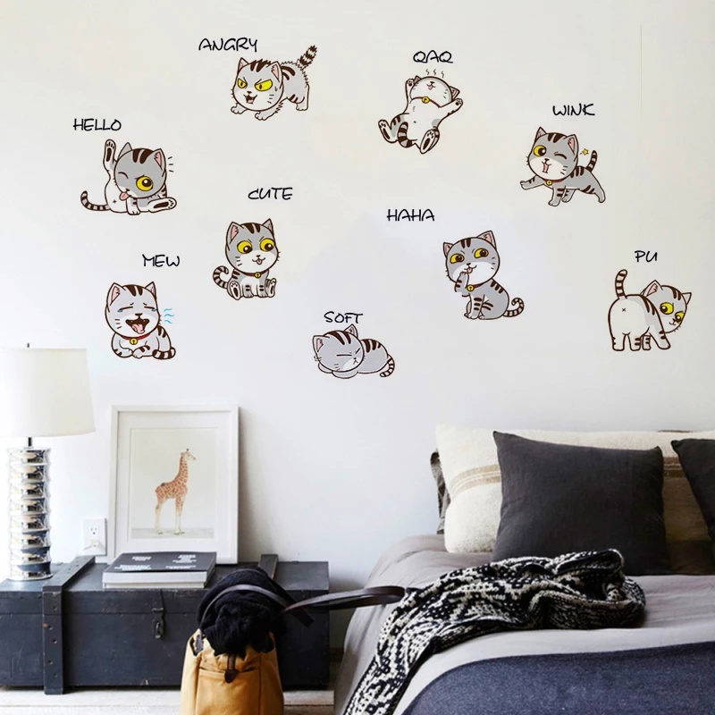 Miếng Dán Tường Trang Trí 60*30CM Hình Mèo Hoạt Hình Đáng Yêu