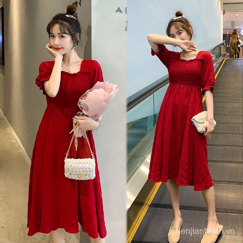 váy bầu dự tiệc hoa nhí 2 dây Thai Sản 2021Mới Mùa Hè Thời Trang Mẹ Triều Chiffon Hàn Quốc Nhỏ Chấm Bi Mùa Hè Cho Phụ Nữ Mang Thai