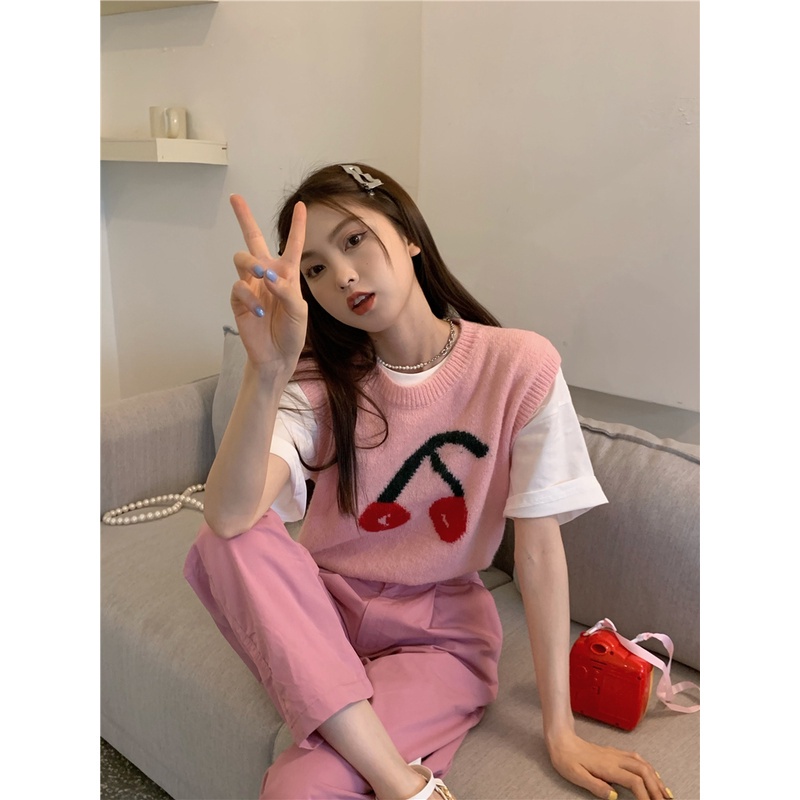 DUNEA Áo Dệt Kim Sát Nách Dáng Rộng Kiểu Hàn Quốc Xinh Xắn Cho Nữ