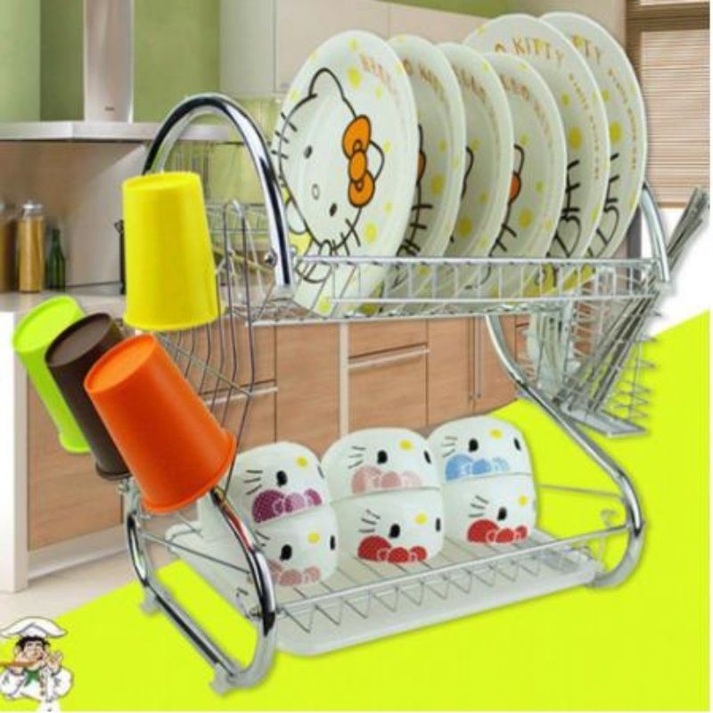 Kệ đựng chén bát 2 tầng Giá úp bát inox cao cấp có khay hứng nước M11