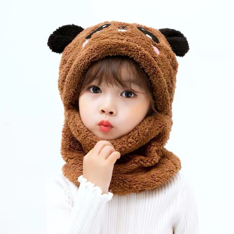 Mũ Len Trùm Đầu gấu panda Kèm Khăn Quàng Cổ Cho Bé