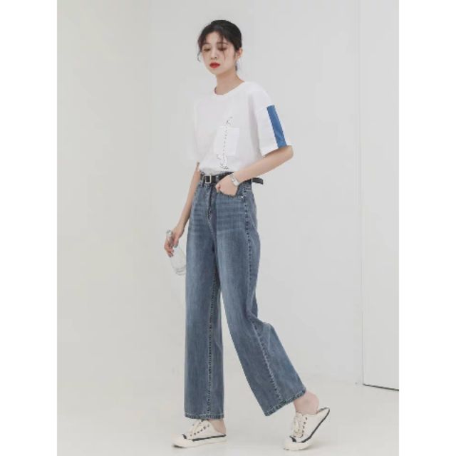 Quần baggy jeans ống suông rộng cạp cao ulzzang kèm ảnh thật