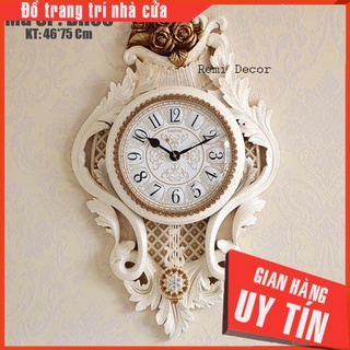 Đồng hồ treo tường quả lắc tân cổ điển - Trang trí phòng khách đẹp - Đồ decor cao cấp - Máy pin kim trôi sang trọng