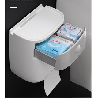 Hộp giấy vệ sinh Ecoco gắn tường siêu chắc (Hàng loại to đẹp) - Kệ toilet cao cấp có ngăn kéo nhỏ chống thấm để đồ