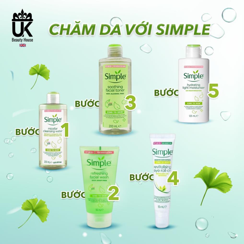 [COMBO SIMPLE] Bộ 4 dưỡng da trọn gói dịu nhẹ Simple (Tẩy trang + Sữa rửa mặt + Toner + Sữa dưỡng)