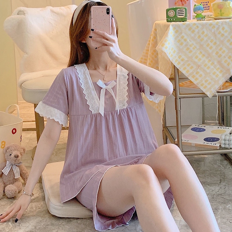 Bộ Đồ Ngủ Tay Ngắn Thiết Kế Đơn Giản Dễ Thương Thời Trang Mùa Hè Cho Nữ