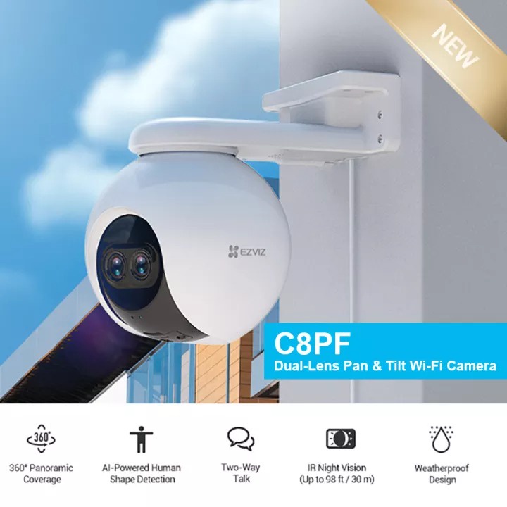 Camera ngoài trời ezviz c8pf, kết nối wifi, xoay 360 độ, 2 ống kính AI, zoom 8x, chế độ 2 màn hình, chống nước ip66