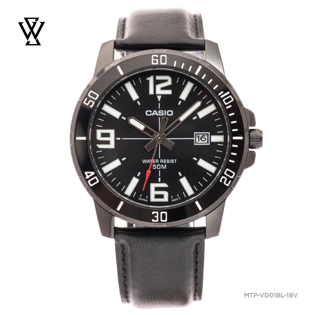 Đồng Hồ Quartz Nam Casio WATCHSTORE MTP-VD01BL-1BVUDF Mặt Kính Khoáng 45mm, Dây Da Đen Phong Cách Hiện Đại, Sang Trọng