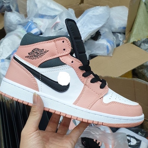 Giày Air Jordan 1 Mid Hồng Pink Quartz, giày thể thao jordan hồng đen cao cổ nữ hàng cao cấp size 36-39