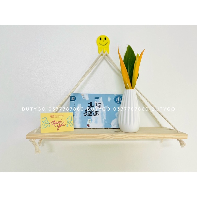 Kệ dây treo trang trí tường phòng trọ phòng ngủ gỗ tự nhiên 100% Butygo